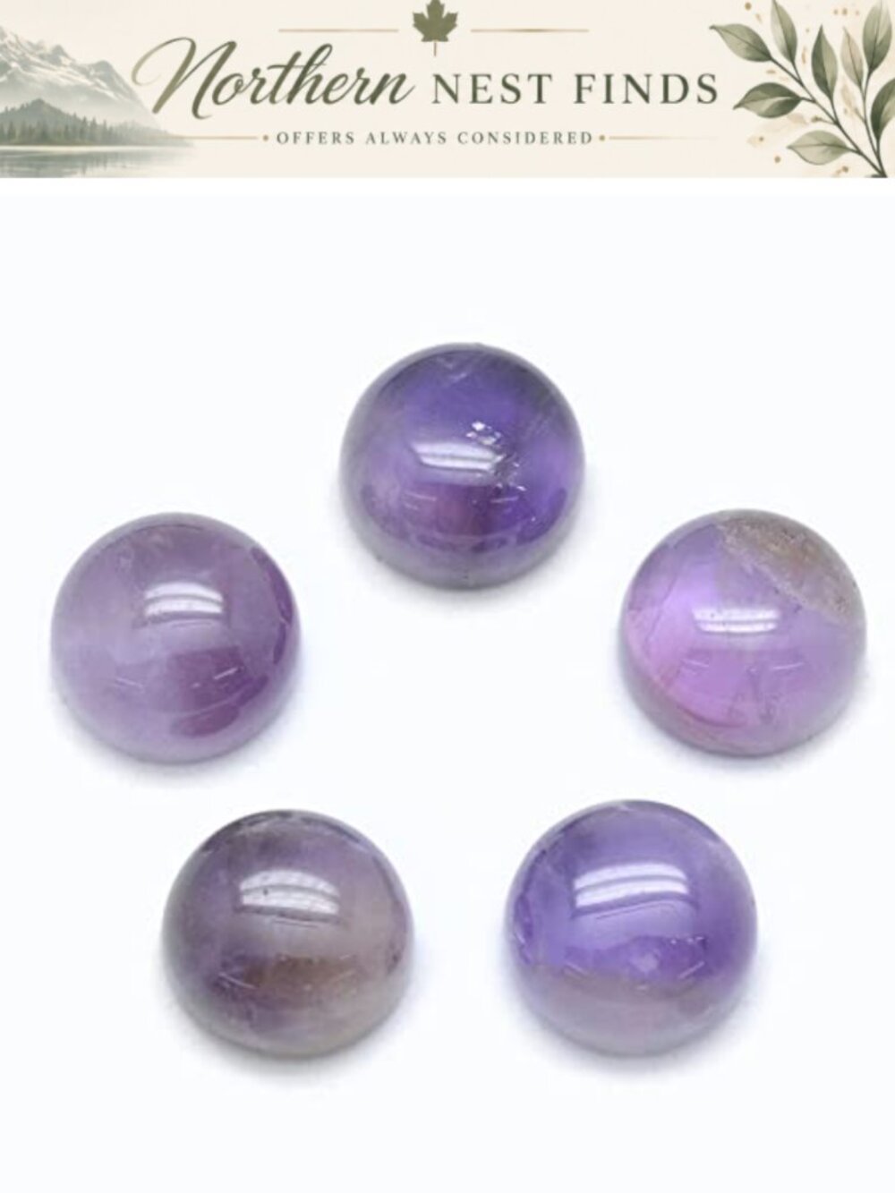 50pcs Natural Amethyst Cabochon Stone 8mm Flat Back Beads for Jewelry Making